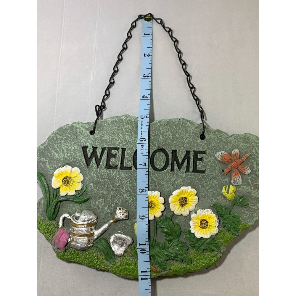 Welcome Wall Plaque Flowers Watering Can Polyresin Garden Hanging Sign 10" x6" - Picture 8 of 8